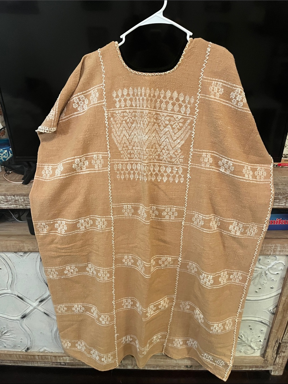 Embroidered Tan Bohemian sarape Shift Dress